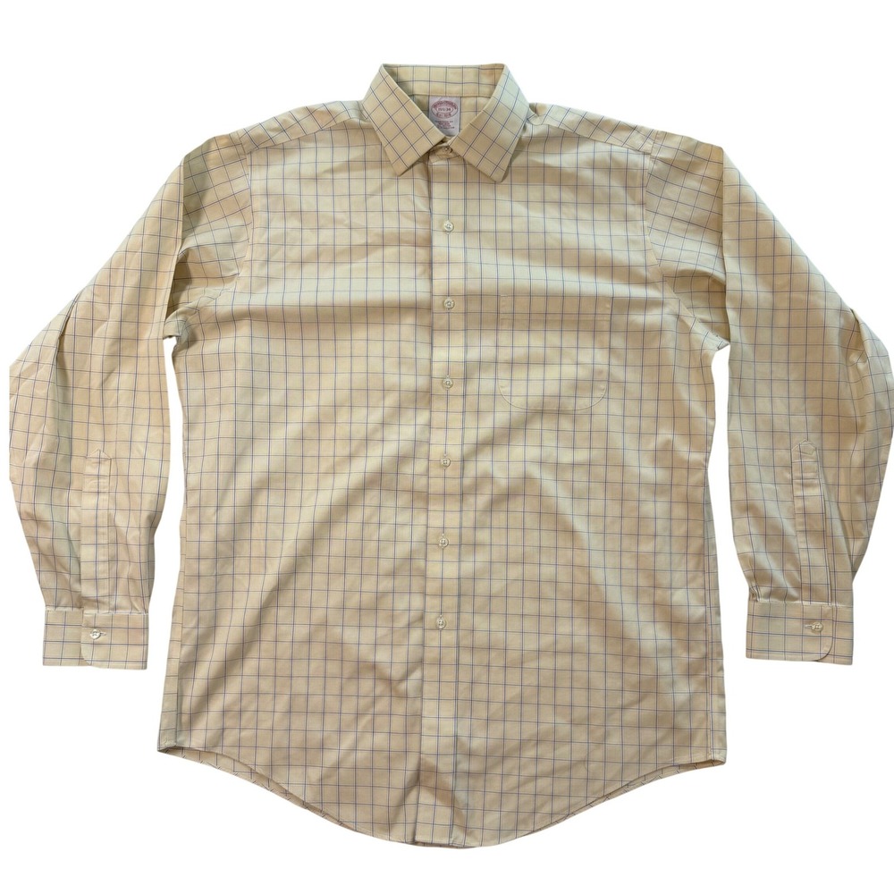Brooks Brothers Mens Traditional Fit Non-Iron Cotton Check Shirt Yellow 15.5-34